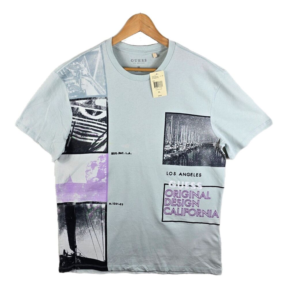 GUESS California Design Shirt Adult XL Blue Short Sleeve Casual Men NWT SEE PICS